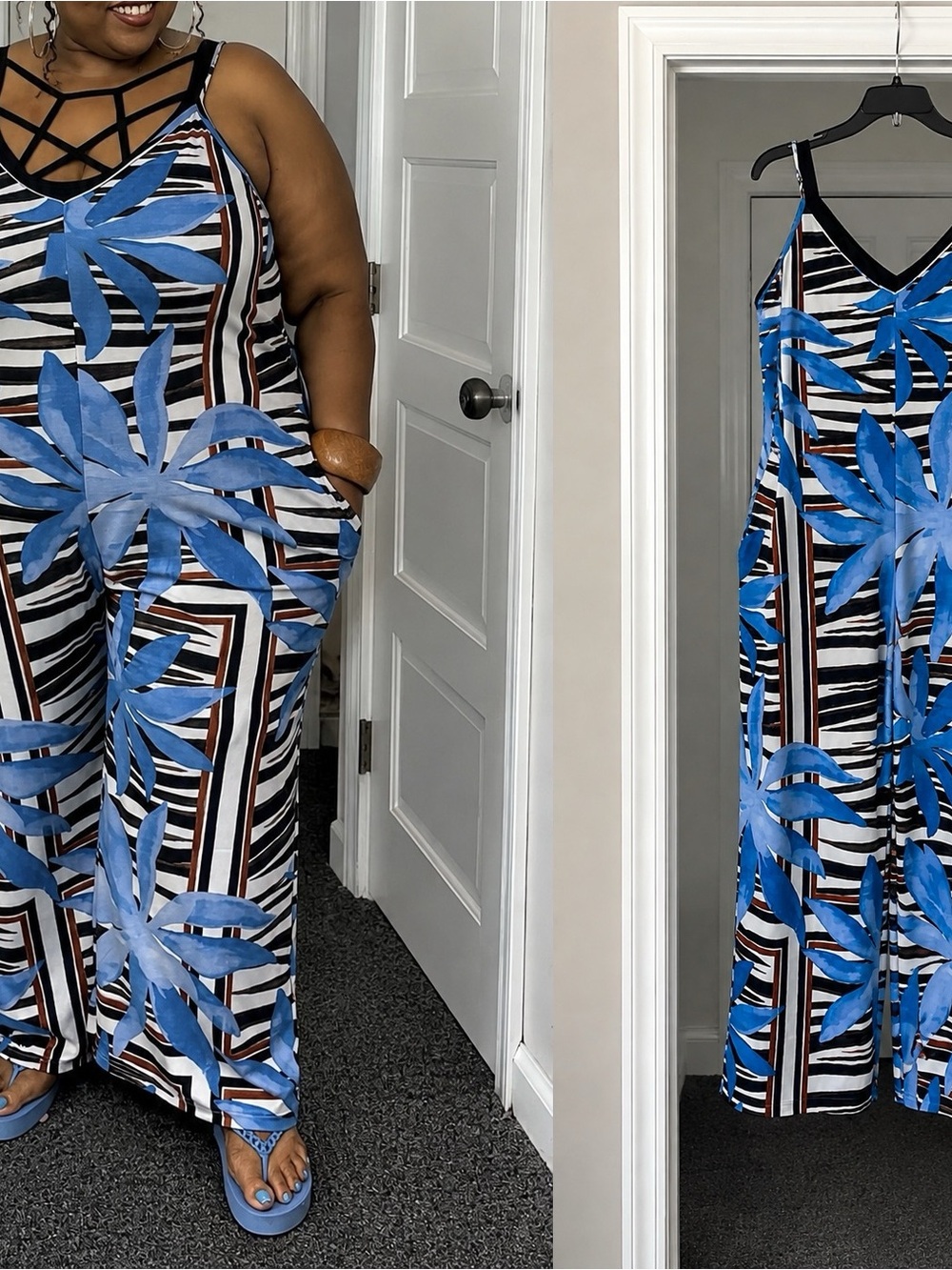T.J.Maxx Blue Floral Jumpsuit 3X - Picture 6 of 6